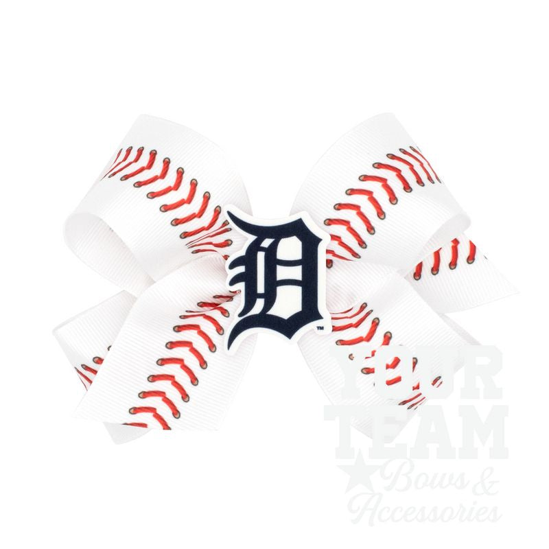 Medium Detroit Tigers Baseball Stitch Print Hair Bow with Badge