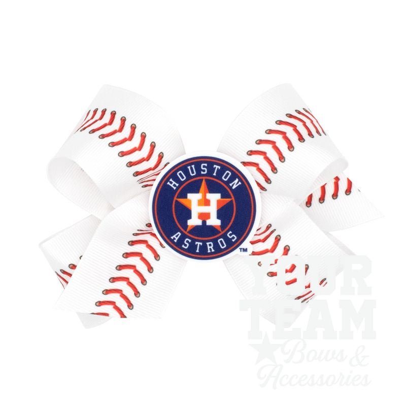 Medium Houston Astros Baseball Stitch Print Hair Bow with Badge