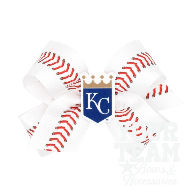 Medium Kansas City Royals Baseball Stitch Print Hair Bow with Badge