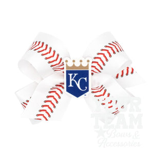 Medium Kansas City Royals Baseball Stitch Print Hair Bow with Badge