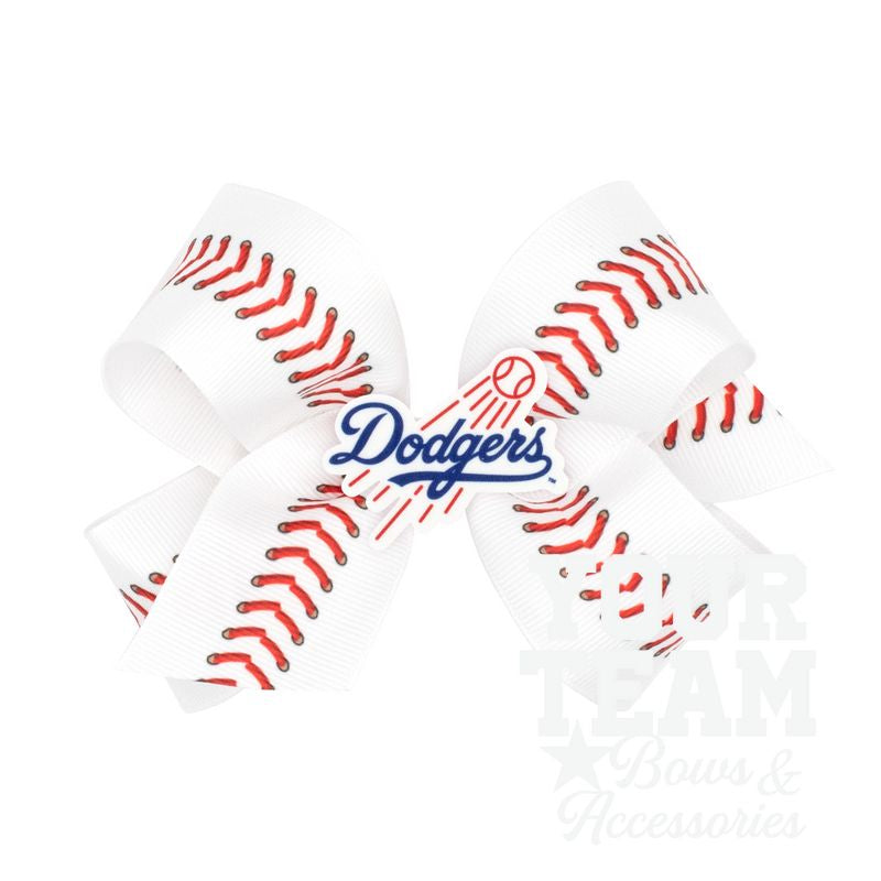 Medium Los Angeles Dodgers Baseball Stitch Print Hair Bow with Badge