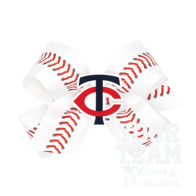 Medium Minnesota Twins Baseball Stitch Print Hair Bow with Badge