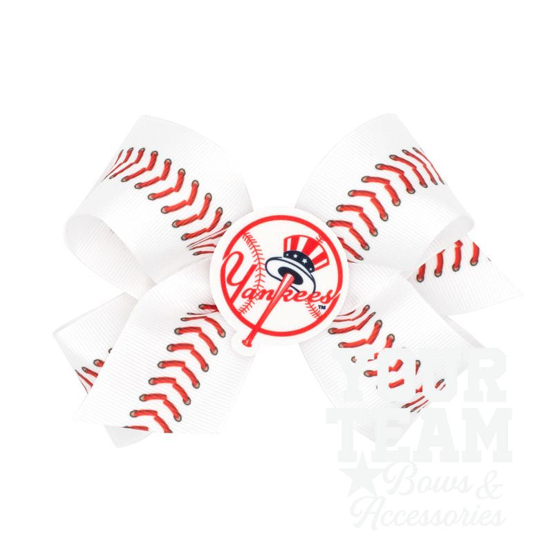 Medium New York Yankees Baseball Stitch Print Hair Bow with Badge