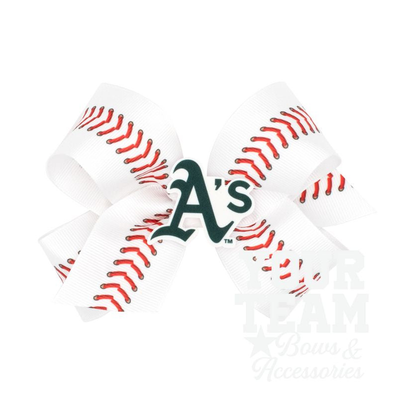 Medium Oakland Athletics Baseball Stitch Print Hair Bow with Badge