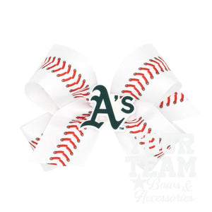 Medium Oakland Athletics Baseball Stitch Print Hair Bow with Badge