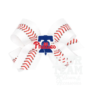 Medium Philadelphia Phillies Baseball Stitch Print Hair Bow with Badge