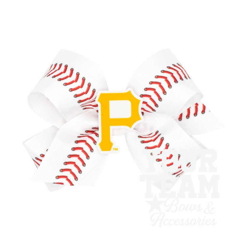 Medium Pittsburgh Pirates Baseball Stitch Print Hair Bow with Badge