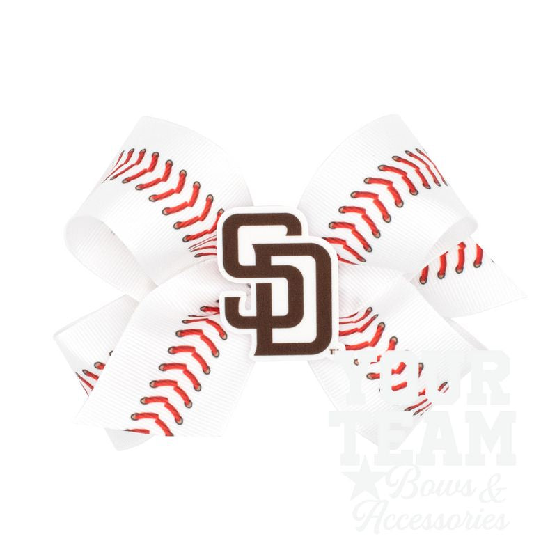 Medium San Diego Padres Baseball Stitch Print Hair Bow with Badge