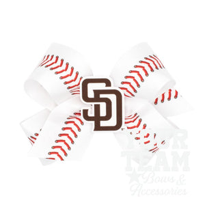 Medium San Diego Padres Baseball Stitch Print Hair Bow with Badge