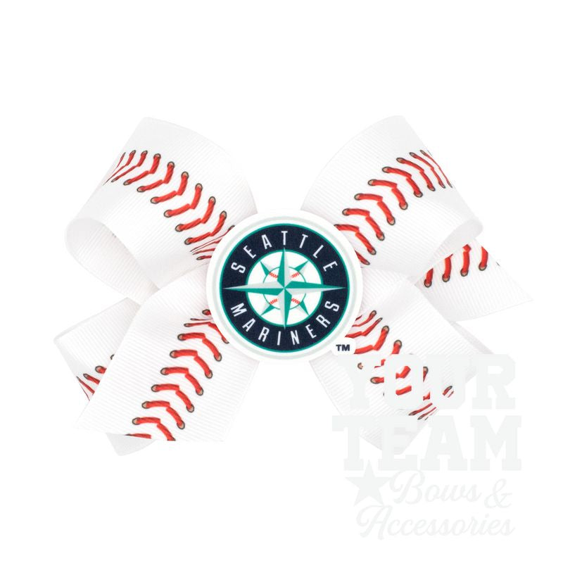 Medium Seattle Mariners Baseball Stitch Print Hair Bow with Badge