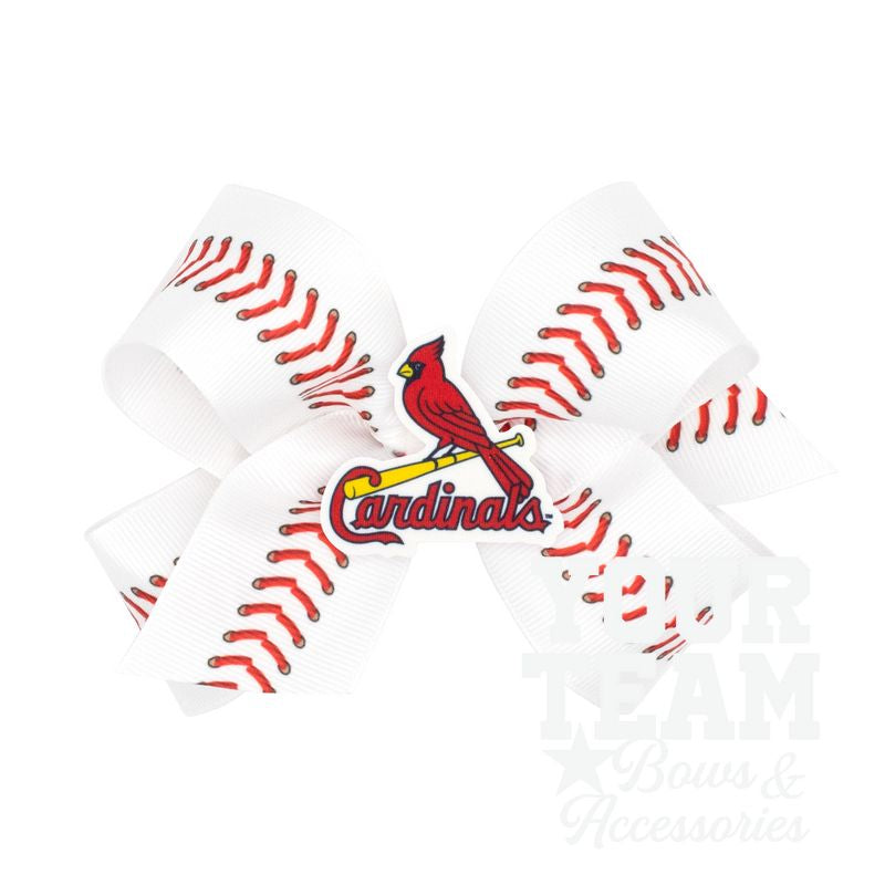 Medium St. Louis Cardinals Baseball Stitch Print Hair Bow with Badge
