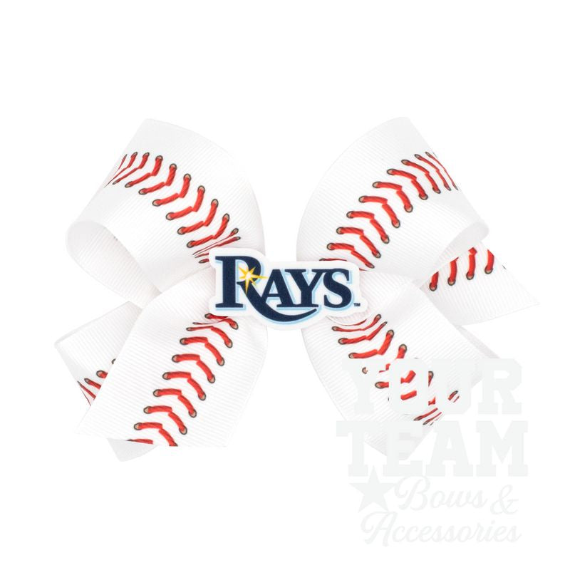 Medium Tampa Bay Rays Baseball Stitch Print Hair Bow with Badge