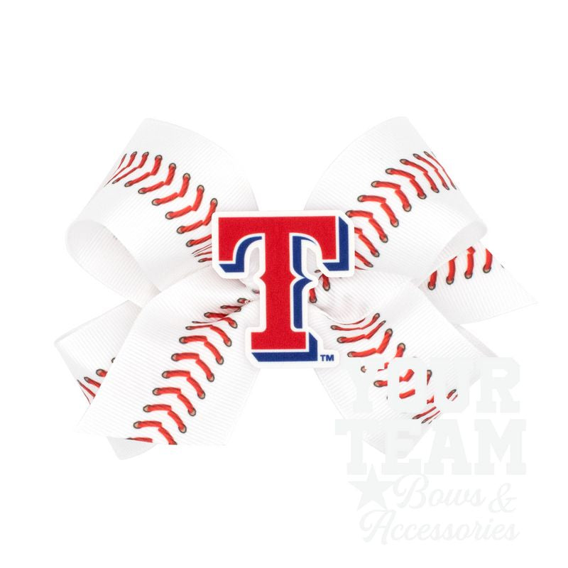 Medium Texas Rangers Baseball Stitch Print Hair Bow with Badge
