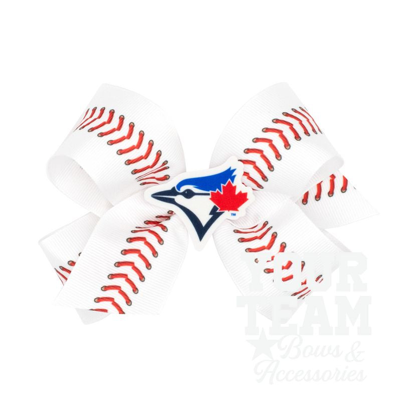 Medium Toronto Blue Jays Baseball Stitch Print Hair Bow with Badge