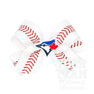 Medium Toronto Blue Jays Baseball Stitch Print Hair Bow with Badge