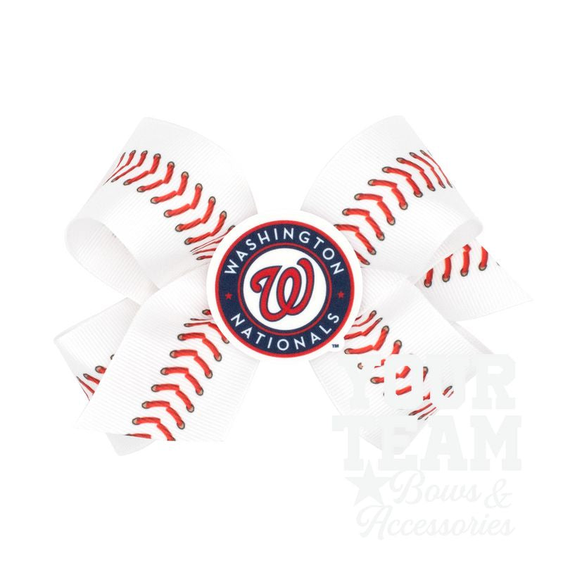 Medium Washington Nationals Baseball Stitch Print Hair Bow with Badge