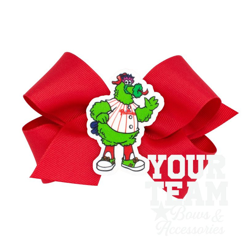 Medium Philadelphia Phillies Grosgrain Hair Bow with Mascot Badge