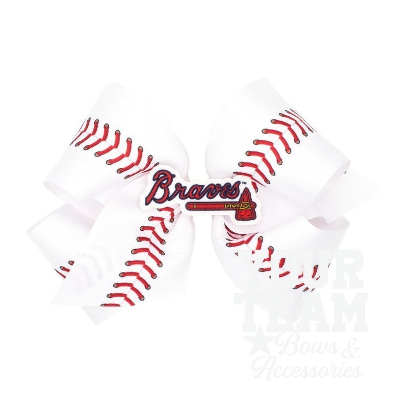 King Atlanta Braves Baseball Stitch Print Hair Bow with Badge