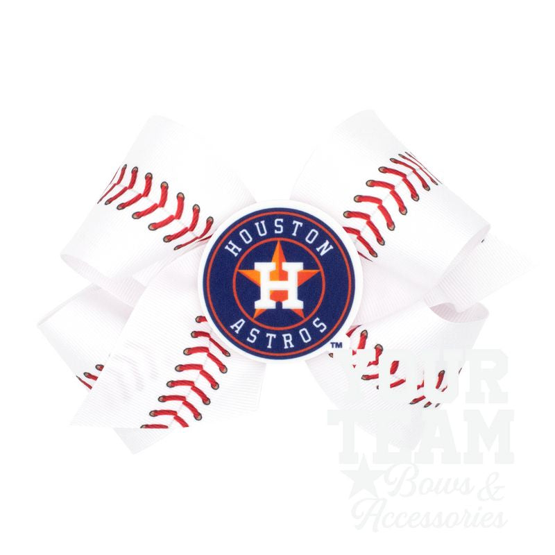 King Houston Astros Baseball Stitch Print Hair Bow with Badge