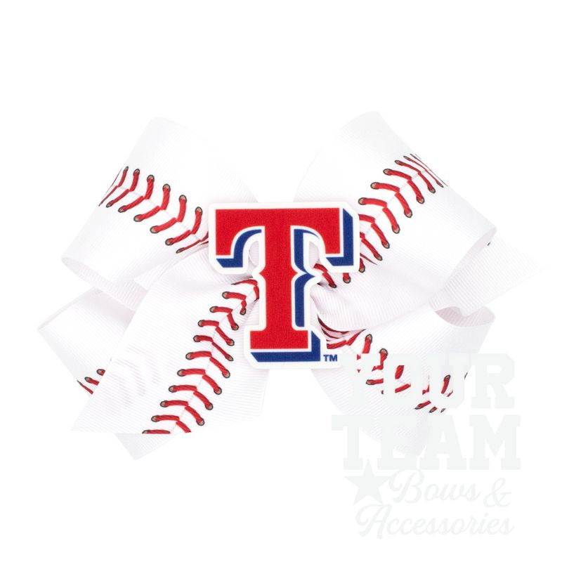 King Texas Rangers Baseball Stitch Print Hair Bow with Badge
