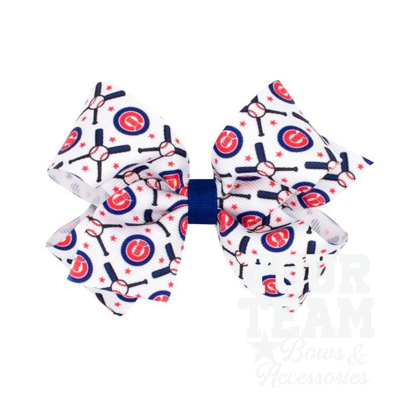 Medium Chicago Cubs Logo Print Grosgrain Hair Bow
