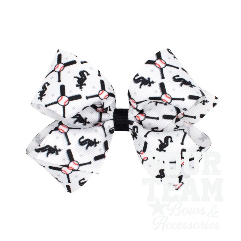 Medium Chicago White Sox Logo Print Grosgrain Hair Bow