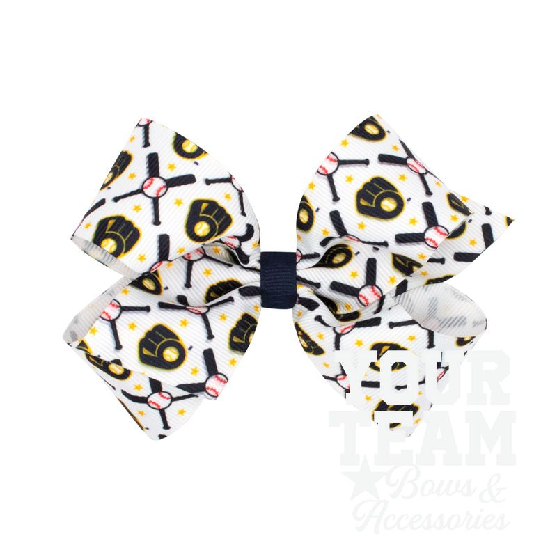 Medium Milwaukee Brewers Logo Print Grosgrain Hair Bow