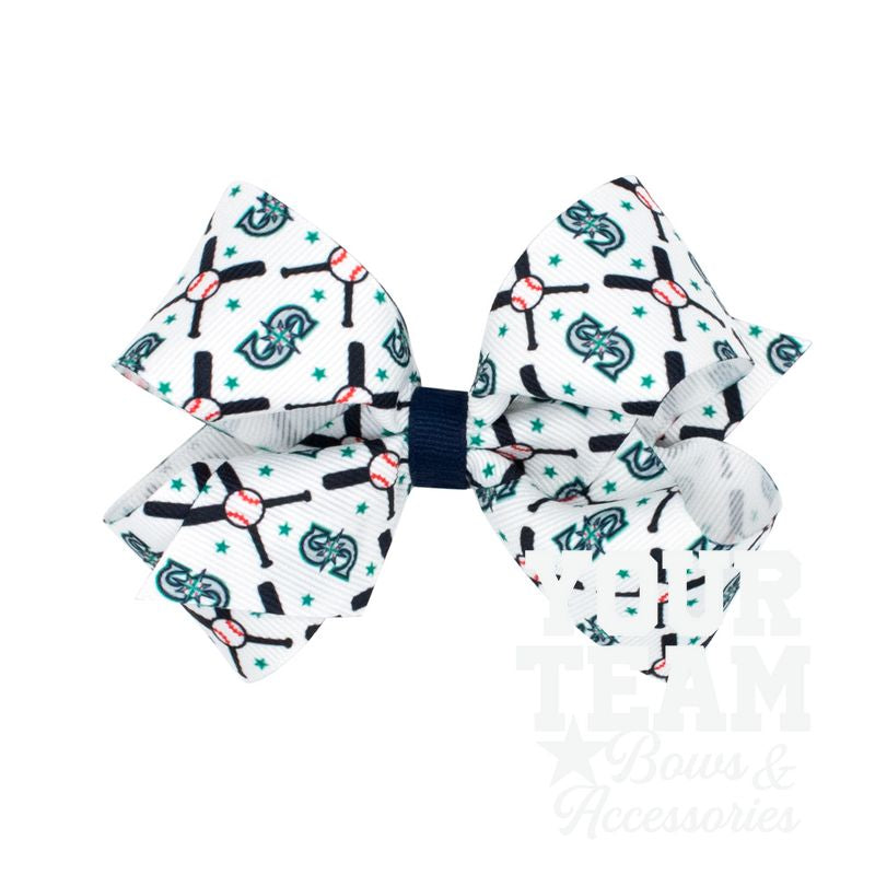Medium Seattle Mariners Logo Print Grosgrain Hair Bow