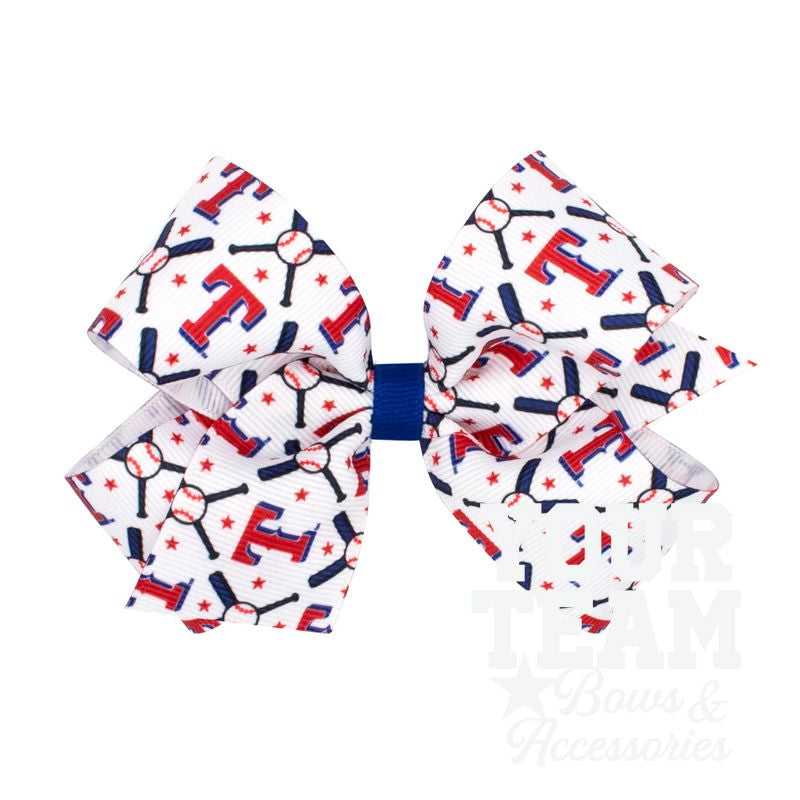 Medium Texas Rangers Logo Print Grosgrain Hair Bow