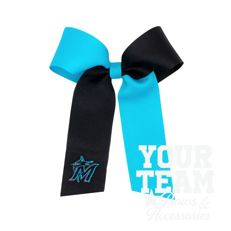 Medium Miami Marlins Two-Tone Embroidered Cheer Bow